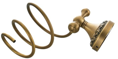DECORNIJIA Soporte para Secador de Pelo Espiral de Pared en Cobre Dorado, Organizador Funcional para Baño que Protege el Secador de Arañazos y Optimiza Espacio