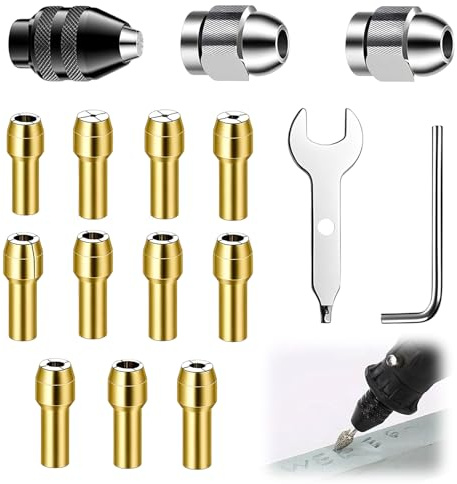 16 Piezas Portabrocas De Precisión en Latón para Herramienta Rotativa, Pinzas 0,5 a 3,2 mm con Tuercas Metálicas, Compatible con Dremel y Mini Taladros para Accesorios Ligeros
