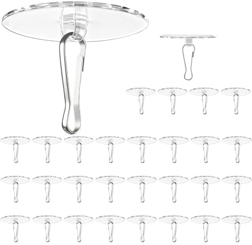 ZIOYANE 60Pcs Transparent Self-Adhesive Ceiling Hooks, with Flagpole Clips & Discs No Drill Adhesive Plastic Ceiling Hooks for Hanging Decorations in Bedroom Bathroom Kitchen Party