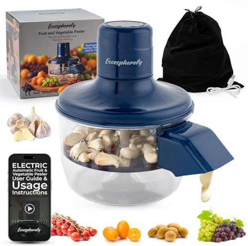 Eccospherely Automatic Electric Peeler, 1300mAh Cordless Rechargeable Fruit & Vegetable Peeling Machine,Easy-Clean Multi-Function Tool for Garlic, Cherry Tomato & Plum
