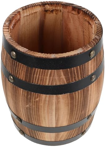 DECHOUS Porta Posate in Legno Vintage a Forma di Barile 20 CM Porta Forchetta e Cucchiaio da Tavolo Compatto in Legno Massello Organizer Salvaspazio per Utensili da Cucina e Sala da