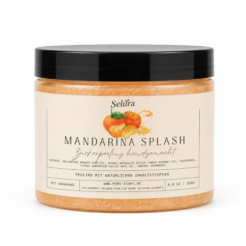 Scrub allo zucchero, peeling naturale per il corpo, grandi fragranze, olio di avocado e vitamina E, peeling delicato per pelle liscia, fatto a mano, 230 g (Mandarina Splash)