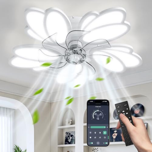 wowspeed Ventilatore da Soffitto con Luce e Telecomando, 6 Velocità del Vento Regolabile, 5 Pale Lampadario con Ventola 3000K 4500K 6500K, Plafoniera con Ventilatore per Camera da Letto Soggiorno