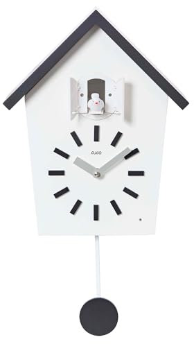 Cuco Clock Kuckucksuhr BAUERNHAUS 28,3 × 22,8 × 10,4cm, Pendeluhr Wanduhr, Moderne Schwarzwalduhr, Pendeluhr mit Nachtruhefunktion, Vogelgezwitscher, Vogelstimme
