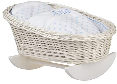 e-wicker24 Alles aus Weide Handgeflochtene Weidenwiege für Puppen – Puppenbettchen Puppenwiege mit Personalisierung Kinderzimmerdekoration Schaukelbett aus Korbgeflecht