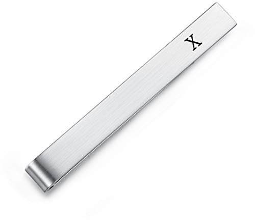 HONEY BEAR 5.5cm Herren Briefe Initialen Krawattennadel Krawattenklammer für Normale Krawatte Tie Clip，Silber mit Schwarzem Buchstaben