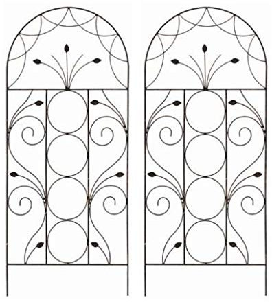 Selections Metal Garden Trellis for Climbing Plants with Decorative Leaf Design - Pack of 2