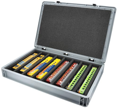 Feldherr Eurobox 60 x 40 cm Set für Modelleisenbahnen - Spur H0-8 Fächer - Schaumstoffeinlage für liegende Aufbewahrung - kompakte Transportlösung für Loks und Waggons