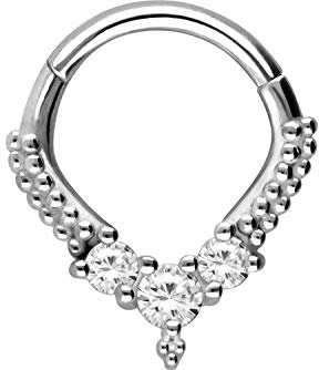 PIERCINGLINE Chirurgenstahl Segmentring Clicker | TROPFEN + 3 KRISTALLE + KUGELN | Piercing Ring Nase Septum Ohr Helix Tragus | Farbauswahl