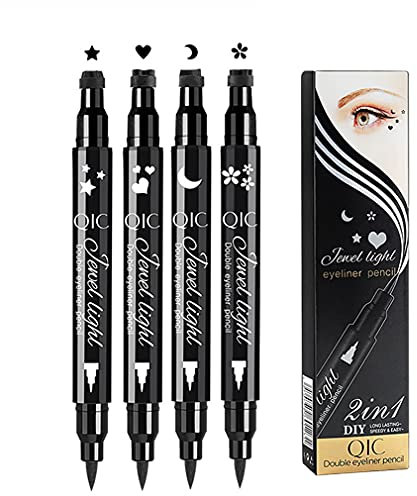 QUEMISS Eyeliner Tampon Eye-Liner En Forme D'Aile, Eye-Liner Liquide En Forme D'Aile, Anti-Taches ImperméAble Et Durable, 4 Crayons à Double ExtréMité, Convient Aux Yeux De Chat