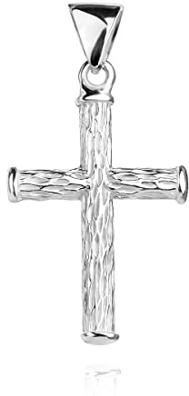 Cross Pendant Sterling Silver 925 Wood Textured Religious Unisex Jewelry
