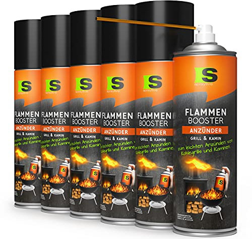 Spraytive 6 x 500ml Grillanzünder-Spray Flammenbooster - Bis zu 180x Feuer anzünden - Grill-Anzündhilfe - BBQ Anzünder/Kaminanzünder - 6 Dosen + 2X Sprührohr