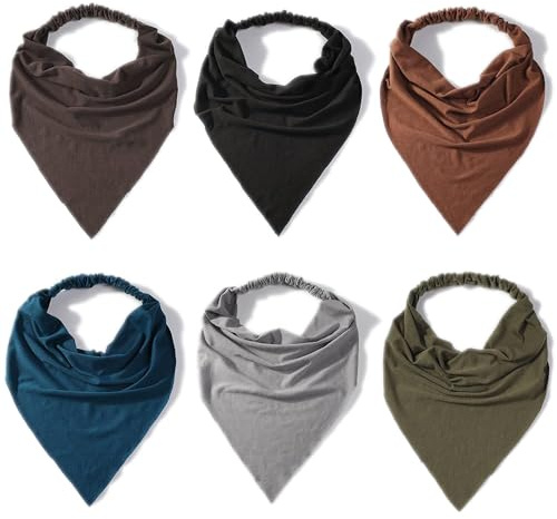 Vercret 6 Pack Scarf Headband for Women - Elastic Large Boho Triangle Bandana Head Scarves with Clips Non Slip Solid Color Hair Kerchief for Teen Girls