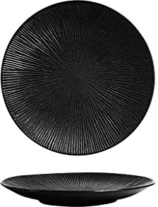 Liudan Dinner Plates Ceramic Dinner Plates Creative Matte Black Round Dinner Plates with Gold Rim Serving Plates for Steak Salad Pasta and Dessert Japanese Style Dishes Dessert Plates