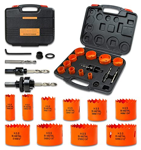 VIKITON Hole Saw Kit Bi Metal with Case, General Purpose Size from 3/4'' to 2-1/2'', Hole Saw Set for Metal, Wood and Plastic, with Clean and Smooth Cutting Edge, Fast Chip Removal.