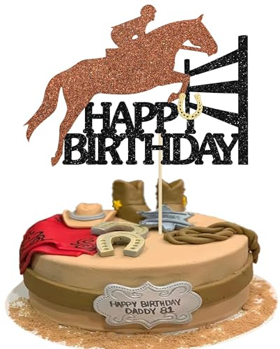 Gyufise 1Pc Derby Horse Cake Topper Glitter Horse Racing Cake Decoration Sports Equestrian Theme Baby Shower Kids Birthday Party Cake Decorations Supplies