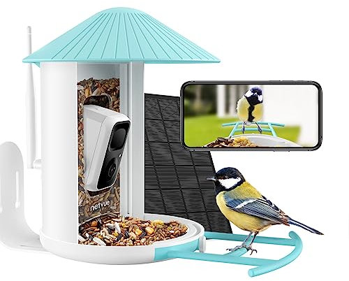 NETVUE by Birdfy Smart Bird Feeder Camera: Auto-Capture Video & Instant Alert, Collect Fun Clips, Solar Powered Bird Watching Camera Wireless Outdoor Garden, Blue