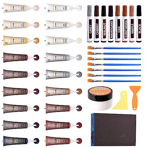 Laminat Reparaturset,18 Farben Holzkitt Reparaturset mit 8 Möbelreparaturmarker, Hartholz Boden Holz Parkett Reparaturset, Holz reparaturset für Arbeitsplatte,Holzboden Tür, Schrank