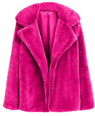 HHMY teddypälsjacka dam lång ärm, fuskpäls jackor elegant pälsrock enfärgad fluffig kofta höst-vinterövergångsjacka varm pälsrock/fluffjack/pälsjacka/fuskpäls jacka, ROSA, XXL