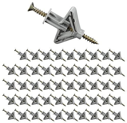 VOANZO 100 Stück Gipskartondübel 50 Trockenbauanker mit 50 Edelstahlschrauben Set Spiralschraube Dehnschraube Trockenbauanker für Gipskartonplatten (grau)