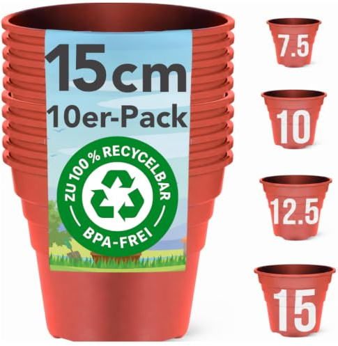 Happy Pots - 15cm Gloss Terracotta - Pack of 10 Premium Plastic Plant Pots - Reusable Flower Pots for Indoor/Outdoor Home Décor Gardening - Round, Heavy Duty, UV Resistant, Recyclable - Made in UK
