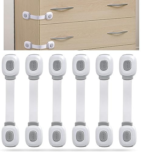 6 Stück Kindersicherung für Schrank, Starker Halt Schubladenschloss für Baby, Einstellbare Länge Kindersicherung Schrank, kein Bohren erforderlich