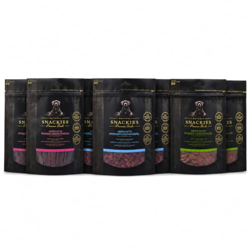 SNACKIES Vorteils-Set Pferd 6+1 Pack (à 170g) Premium Snacks für Hunde | ohne Zusatz von Getreide, ohne Zucker, ohne Farb-, Aroma- und Konservierungsstoffe, schonend luftgetrocknet