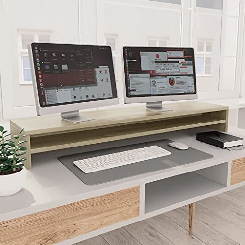 Tidyard Monitorständer Schreibtischaufsatz Monitorerhöhung Bildschirm PC Regal Aufsatz Bildschirmerhöhung Bildschirmständer PC Bildschirmerhöhung Sonoma-Eiche 100x24x13 cm Holzwerkstoff