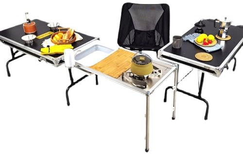 WOLWES Camping Set Mit Spüle Und Herd Campingküche Faltbar Camping Box Camping Möbel Outdoor Küche Camping Tisch für 8~10 Personen