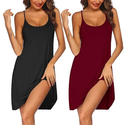 Ekouaer Womens Nightgown Sleevless Nightgown Soft Nightshirt Racerback Nighties Spaghetti Strap Pajama Dress