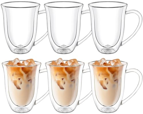 Wilmax - Thermogläser mit Henkel - 6er Set - 400ml - Doppelwandige Gläser für Wasser, Tee, Kaffee - Teegläser & Kaffeegläser - Becher für Heiß- und Kaltgetränke - Spülmaschinenfest