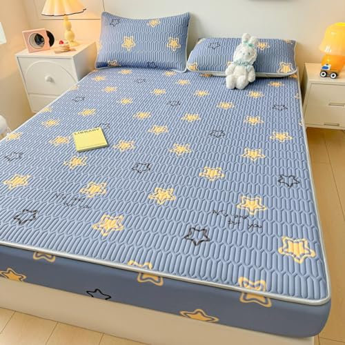 FOREPOTY Weiche Atmungsaktivem Bettlaken,Sommer Coole Latex-Bettwäsche, Matratzenschoner Mit Cartoon-Aufdruck Für Kinderzimmer, Bettbezug Für Kinderzimmer, Stern, 120 * 200 cm (3 Stück)