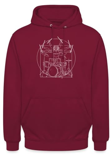 Spreadshirt l'homme De Vitruve avec Drums Sweat À Capuche Unisexe, L, Bordeaux
