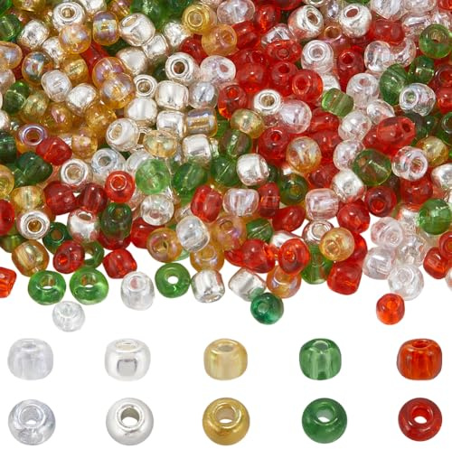 SUNNYCLUE 1 Box About 2178pcs 6/0 4mm Christmas Seed Beads Pony Glass Beads Transparent Red Green Color Round Loose Spacer Bead Bulk for jewellery Making Diy Bracelet Necklace Chocker Party Crafts