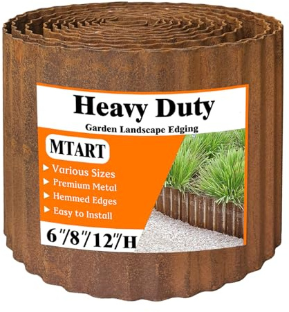 MTART Metal Garden Edging for Landscaping, Sturdy Corrugated Edging Border for DIY Flower Bed, Lawn and Landscape Edging (Rusty, 8×20Ft)