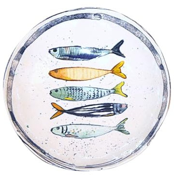 Ekilikua Home Vajilla de cerámica con dibujos de peces | Cuenco Cerámica | Plato de Cocina | Fuente Vajilla de Porcelana Vintage Diseño | Ideas de Regalos Hogar (Plato LLano Postre Peces, 20 Ø)