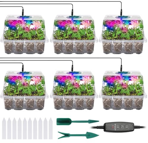 Clear Seed Starter Trays with Grow Lights, 72 Cells Seed Starter Kit with Lights, 3 Lighting Mode, 4 Timing Set, Germination Kit Humidity Control Domes, Grow Lights for Seed Starting, Plant Grow Kit