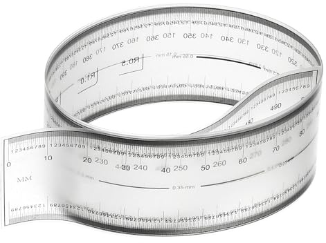 PATIKIL Regla Flexible de Película 50cm Escala 0.1mm Regla Plegable Suave | 1 Pcs, Plástico PET Transparente, con ángulo R y Líneas de Ancho, para Fábrica, Translúcida