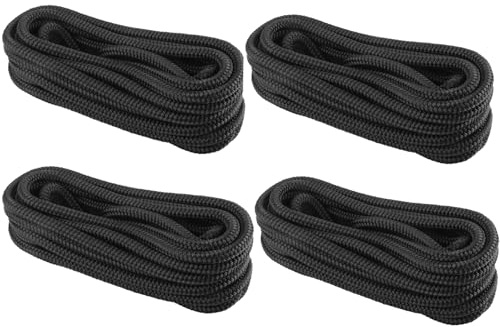 FreeTec 4 TLG Bootsseil Boot Fenderleine Nylon Dockline Festmacherleine Fenderseil mit Auge 12mm Durchmesser 6m lang Schwarz