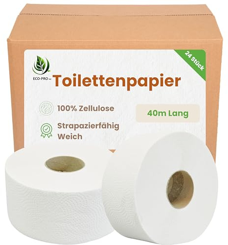 ECO - PRO PAP - Toilettenpapier 40 m Lang, Toiletten Papier aus 100% FSC Zellulose, Toilet Paper mit Pappkern, Weich, und Strapazierfähig WC Papier - 40 m (Packung mit 24 Stück)