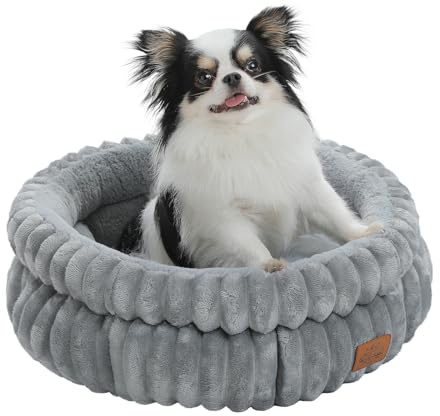 PAWZ Road Katzenbett waschbar, Hundebett kleine Hunde, Rundes, Flauschiges Katzenkissen, Katzenschlafplatz-Bettchen, Katzenkorb, Grau, 51x51x20cm