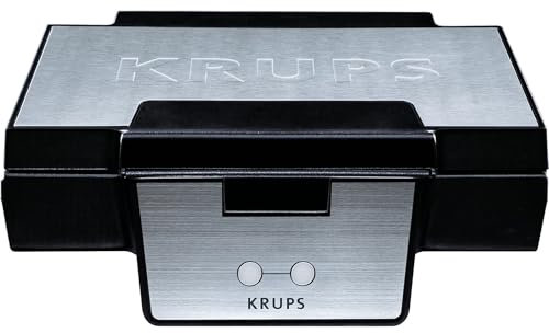 Krups Gaufrier FDK251, double gaufre, 2 gaufres belges en même temps, plaques antiadhésives, pour rectangulaires, sûr grâce à la poignée isolée, 850 W, 6 x 12 x 12 cm, noir