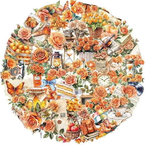 50Pcs Orange Flower Stickers for Scrapbooking Aesthetic for Water Bottles,Vinyl Waterproof Laptop Stickers,Skateboard Computer Phone Decals for Girls Teens
