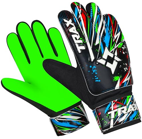 Trax Soccer Goalie Gloves for Kids Boys Children,Youth & Adult Football Goalkeeper Gloves with 4mm Latex Anti-Slip Strong Grip Palm (Green, Size 5 Suitable for 9-12 Years)