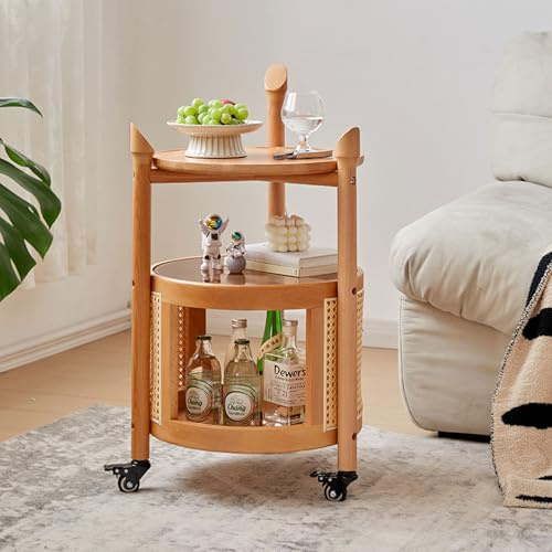 KOWJIFH Coffe Tables Trolley Living Room Rolling Table Cart Dining Table Wine Shelf Snack Storage Cabinet Couch Side Tables on Wheels Small Wooden End Table with Storage Shelf, Buffet Sideboard