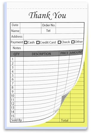 XUEJITECH 50 Sets Thank You Receipt Book with Carbonless Copies, 5.5 x 8.5 in Invoice Receipt Book for Small Business - White/Yellow