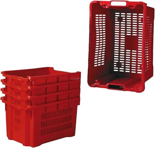 SHOPROM, Caja agrícola de plástico perforada, contenedor apilable para frutas y verduras, 52 x 36 x 31 cm (10)