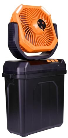 FIRSTXIU Ventilador de nebulización para exteriores con control remoto de 6 L, cubo de alta capacidad, 3 boquillas ajustables, recargable, alimentado por batería, ventilador de refrigeración