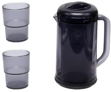 predolo Jarra de Agua de Doble Pared, Ligera, con Tapa, 2 Tazas, Grande, para Bebidas, para Nevera, para El Hogar, Barbacoas, Fiestas, 1700 Ml, Gris, Individual