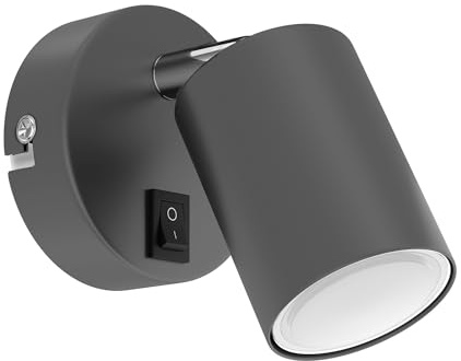 ledscom.de Spot a parete WAIKA con interruttore antracite opaco + lampada LED GU10 bianca a 3 livelli di dimmerazione: max. 609lm cad.